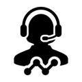 Customer service icon vector female data support person profile avatar with headphone and line graph for online assistant in glyph