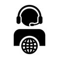 Customer service icon vector male person profile symbol with headset for internet network online support Royalty Free Stock Photo