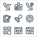 customer service line icons. linear set. quality vector line set such as faq, , review, question, stamp, clipboard, settings, id