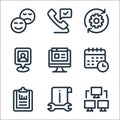 customer service line icons. linear set. quality vector line set such as networking, information, report, schedule, website,