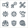 customer service line icons. linear set. quality vector line set such as settings, shield, email, conversation, networking,