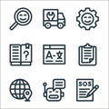 customer service line icons. linear set. quality vector line set such as support, chatbot, location, list, translator, manual,