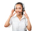 Customer service operator young Asian woman with headset isolated Royalty Free Stock Photo