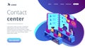 Contact center isometric 3D landing page.