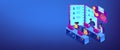 Contact center isometric 3D banner header.