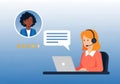 Customer service representative with headset assisting caller via online chat on laptop Royalty Free Stock Photo