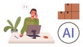 Customer Service Representative Using AI for Logistics and 24-Hour Support Royalty Free Stock Photo