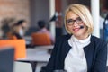 Customer service representative at work. Beautiful young woman in headset working at the computer Royalty Free Stock Photo