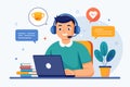 Customer service representative working with headphones and microphone, engaging with clients remotely while seated at a desk Royalty Free Stock Photo