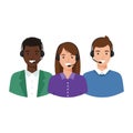 Customer service representatives wearing headsets in a professional support team environment vector illustration Royalty Free Stock Photo
