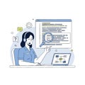 Customer Service Support Agent Working on CRM System Searching User Profile Data and Analyzing Workflow Processes Vector Illustrat Royalty Free Stock Photo