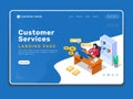 Customer services landing page website illustration template with isometric people on desk