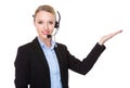 Customer services operator with open hand palm Royalty Free Stock Photo