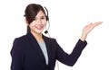 Customer services representative with open hand palm Royalty Free Stock Photo