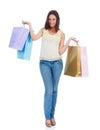 Customer shopping bag, portrait or happy woman with retail sale product, discount fashion deal or mall store present Royalty Free Stock Photo