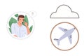 Customer Support Agent Communicating While Airplane Symbolizes Travel and Cloud Represents Connectivity Royalty Free Stock Photo