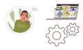 Customer Support Agent, Online Security Interface, and Gear Mechanisms for Continuous Services Royalty Free Stock Photo