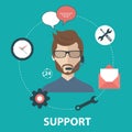 Customer support assistance. Flat vector illustration Royalty Free Stock Photo