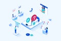 Customer support 3d isometric web design. Vector web illustration