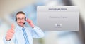 Customer support executive showing thumbs up by dialog box Royalty Free Stock Photo