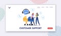 Customer Support Landing Page Template. Young Women Walking with Baby Strollers Call to Telemarketing Store Royalty Free Stock Photo