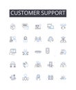 Customer support line icons collection. Client assistance, Patron service, User aid, Consumer help, Guest care, Account