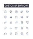 Customer support line icons collection. Client assistance, Patron service, User aid, Consumer help, Guest care, Account