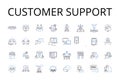 Customer support line icons collection. Client assistance, Patron service, User aid, Consumer help, Guest care, Account