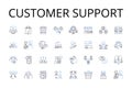 Customer support line icons collection. Client assistance, Patron service, User aid, Consumer help, Guest care, Account