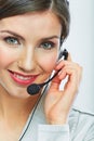 Customer support operator close up portrait. call center smili