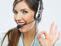 Customer support operator close up portrait. call center smili