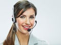 Customer support operator close up portrait. call