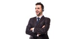 Customer support operator with a headset on white Royalty Free Stock Photo