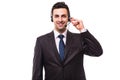 Customer support operator with a headset on white Royalty Free Stock Photo