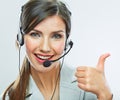 Customer support operator thumb show. call center smiling oper Royalty Free Stock Photo