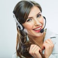 Customer support operator. Woman face. Call center smiling opera Royalty Free Stock Photo