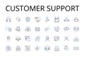 Customer support line icons collection. Client assistance, Patron service, User aid, Consumer help, Guest care, Account