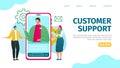 Customer support service, online help by communication technology vector illustration. Client center chat in smartphone Royalty Free Stock Photo