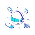 Customer support service robotic operator in headset client consultation helpline isometric vector