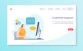 Customer technical support service landing template website page flat vector illustration, contact us concept internet