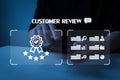 customer user hand using mobile smart phone give good rating to service experience feedback