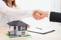 Customer or woman say yes to sign loan contract for buying new h