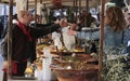 Customers buying olives on a flea market