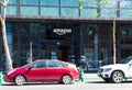 Customers cars parked in front of Amazon Hub Locker location Royalty Free Stock Photo