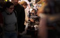 Customers at shoes stand at Flea market