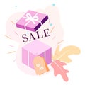 Customers getting reward gift. Happy about discount, cashback, coupon, big sale or voucher promotion. Flat Isometric vector illust