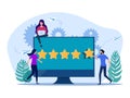 Customers give online channel star ratings. Evaluation of service performance. Satisfaction with products or services Royalty Free Stock Photo