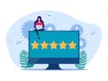 Customers give star ratings on their laptops. Service evaluation. Satisfaction with products or services