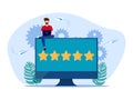 Customers give star ratings on their laptops. Service evaluation. Satisfaction with products or services