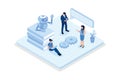 Customers having dialog with chatbot on smartphones, AI assistant support and FAQ concept,